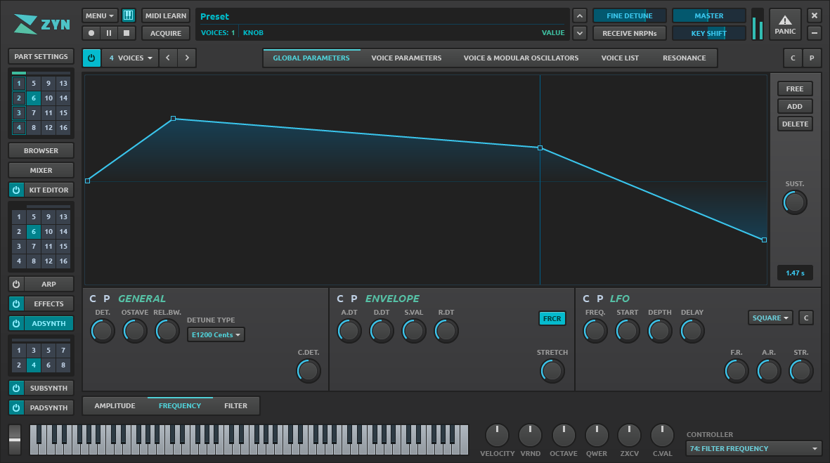 add synth global parameters frequency