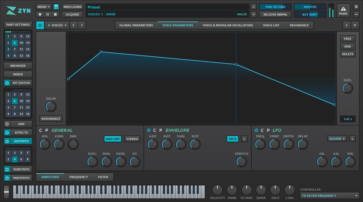 add synth voice parameters amplitude